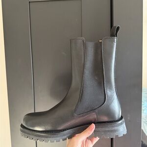 Sleek Black Leather Combat Boots